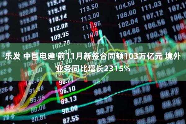 乐发 中国电建 前11月新签合同额103万亿元 境外业务同比增长2315%